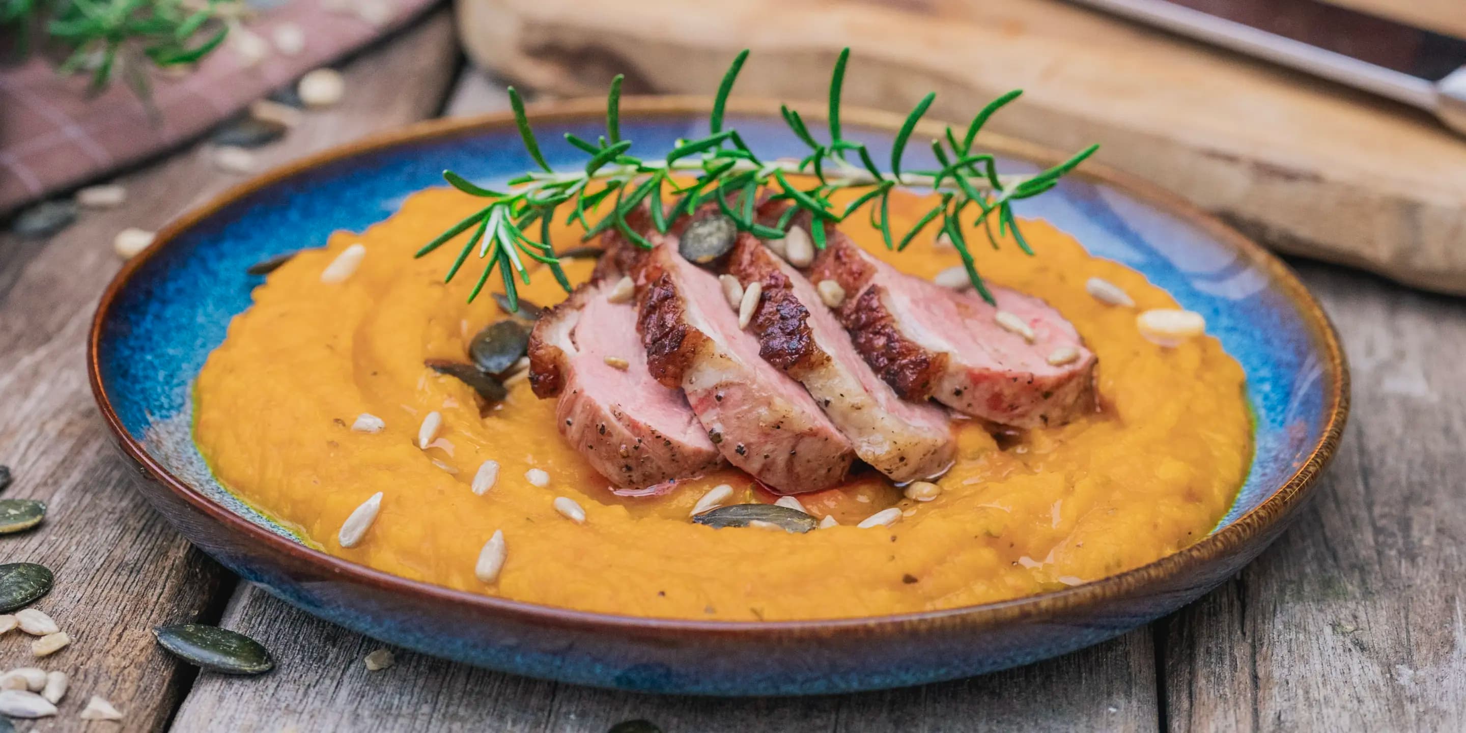 Getrüffeltes Kürbispüree mit Entenbrust