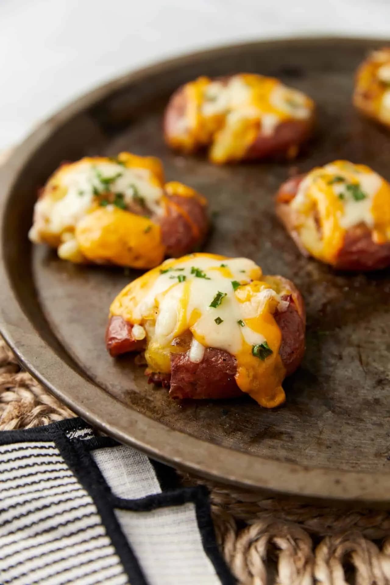 Crispy Smashed Chili Cheese Potatoes